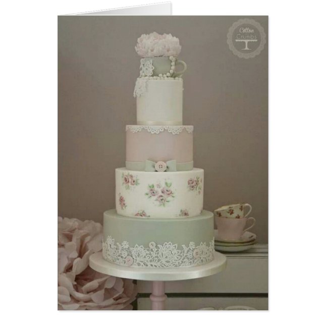 Shabby Chic Wedding Cake Card (Front)
