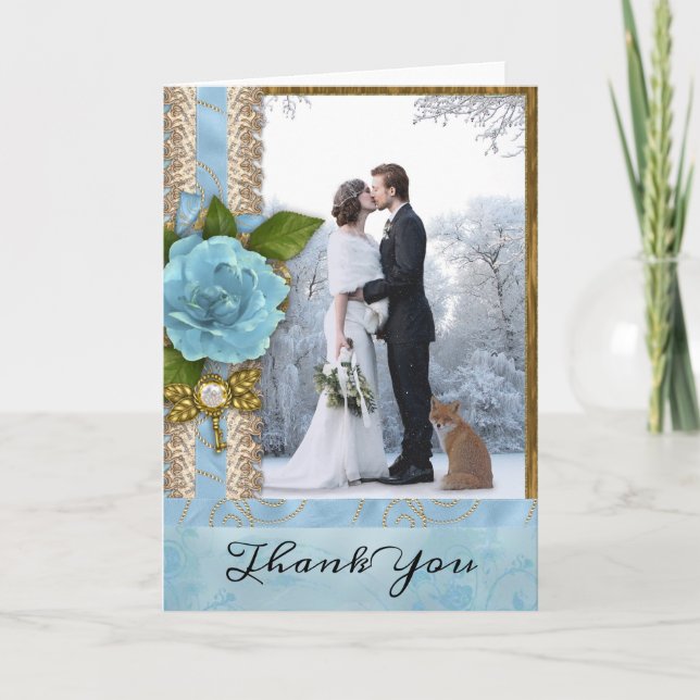 Shabby Chic Wedding Photo Thank You Card (Front)