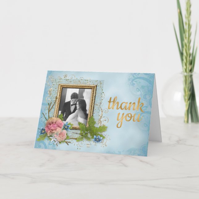 Shabby Chic Wedding Photo Thank You Card (Front)