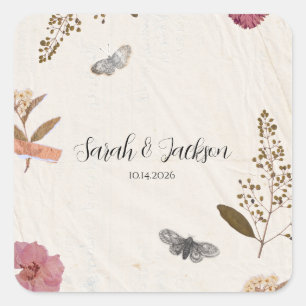 Shabby Chic Wedding Pressed Flowers  Square Sticker