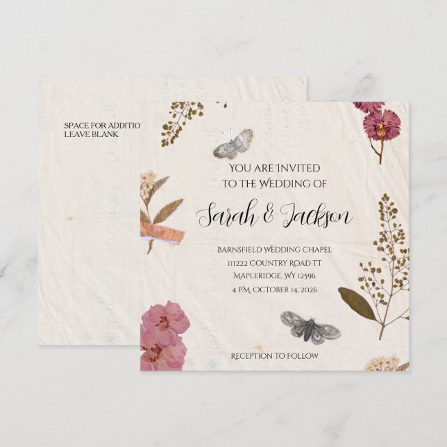 Shabby Chic Wedding Pressed Flowers Wedding Invite (Front/Back)