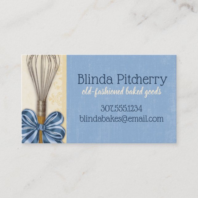shabby chic whisk bow baking bakery pastry chef business card (Front)