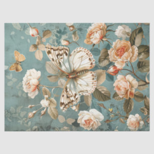 Shabby chic white butterfly & blush roses tissue paper