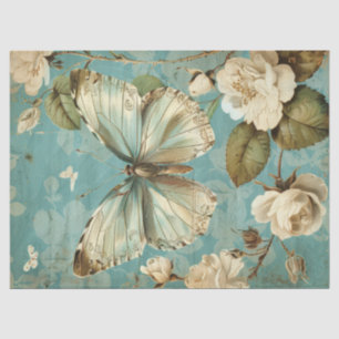 Shabby chic white butterfly & blush roses tissue paper