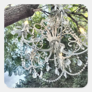 Shabby Chic White Crystal Chandelier Square Sticker