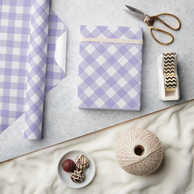 Shabby Chic White Light Violet Purple Gingham Wrapping Paper (Crafts)