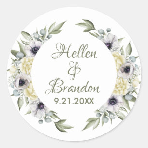 Shabby-chic White & Peach Flowers Wreath Classic Round Sticker