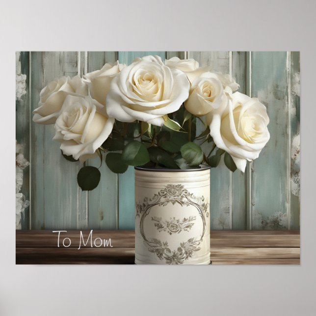 Shabby Chic White Roses Poster (Front)