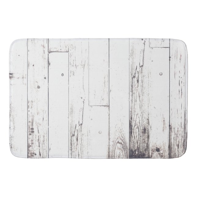 Shabby Chic White Wood Rustic Farmhouse Barn Bath Mat (Front)