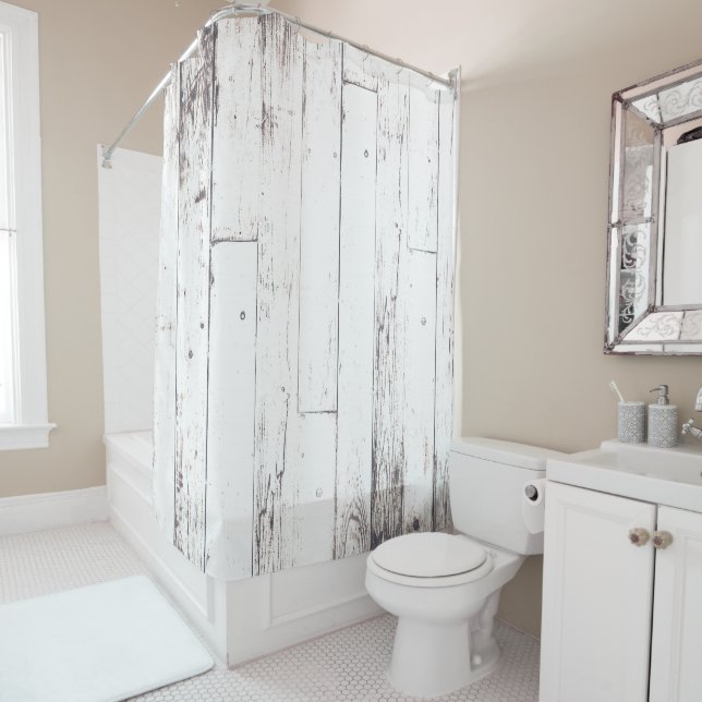 Shabby Chic White Wood Rustic Farmhouse Barn Shower Curtain (In Situ)