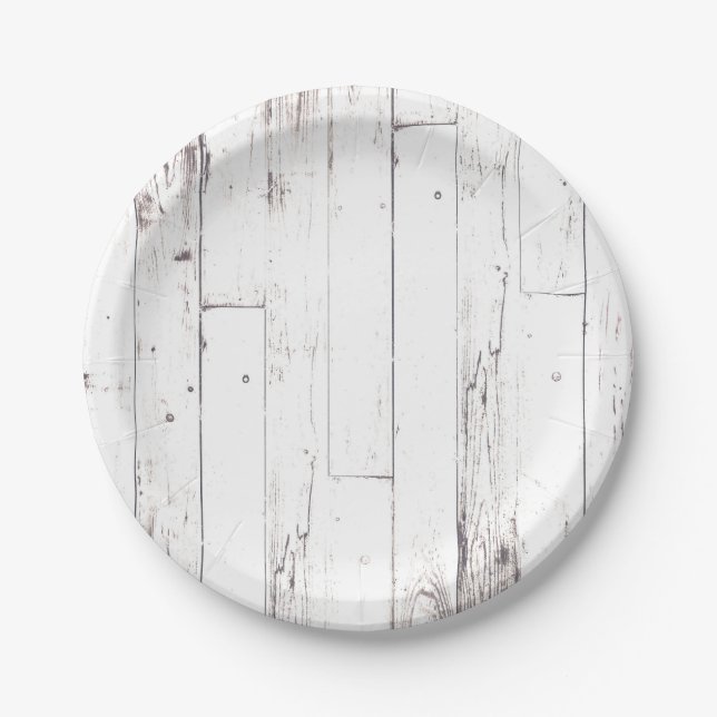 Shabby Chic White Wood Rustic Farmhouse Party Paper Plate (Front)