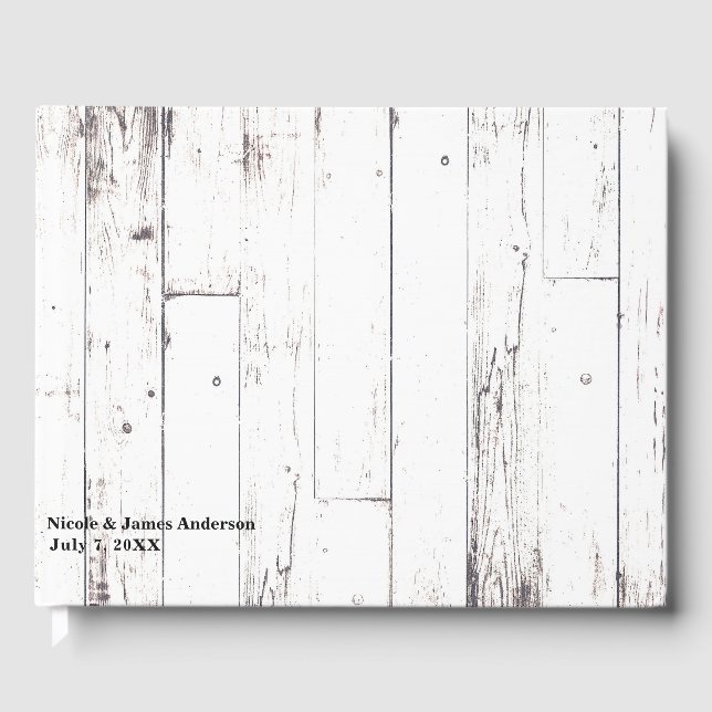 Shabby Chic White Wood Rustic Farmhouse Wedding Guest Book (Front)