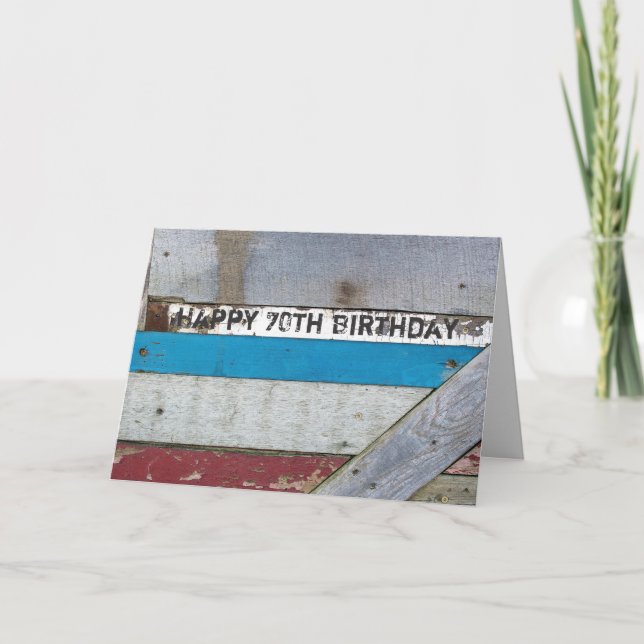 Shabby Chic Wood 70th Birthday Card (Front)