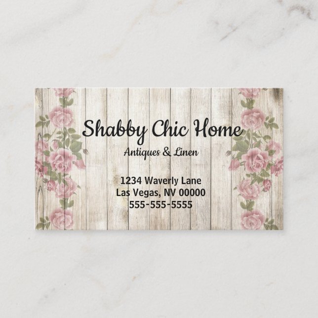 Shabby Chic Wood and Rose Business Card (Front)