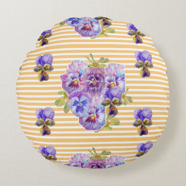 Shabby Chic Yellow Floral Flowers Round Cushion (Front)