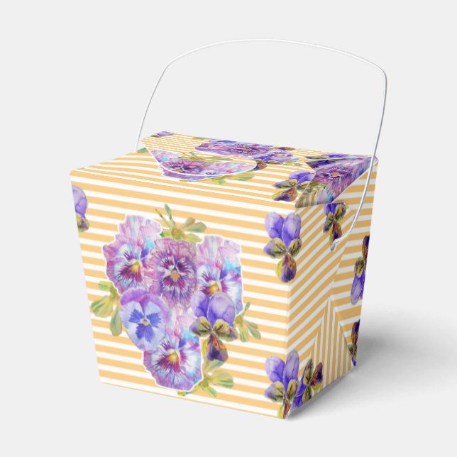 Shabby Chic Yellow Stripe Pansy Floral Favor Box (Front Side)