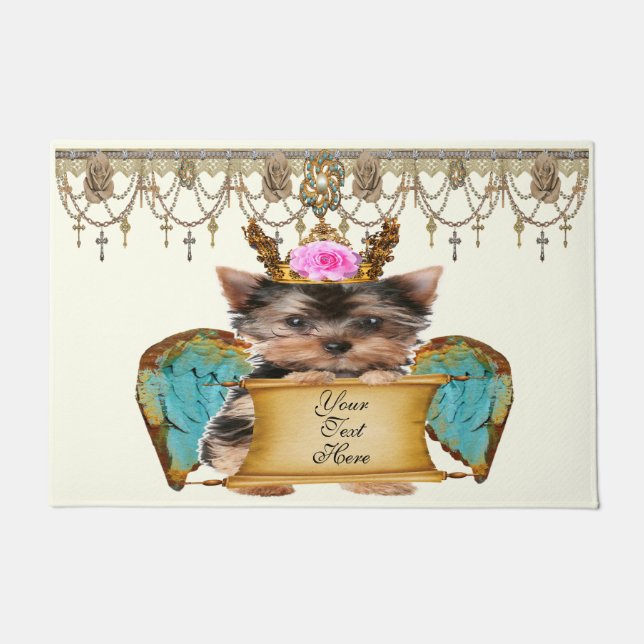 Shabby Chic Yorkie Angel Puppy Dog Create Your Own Doormat (Front)