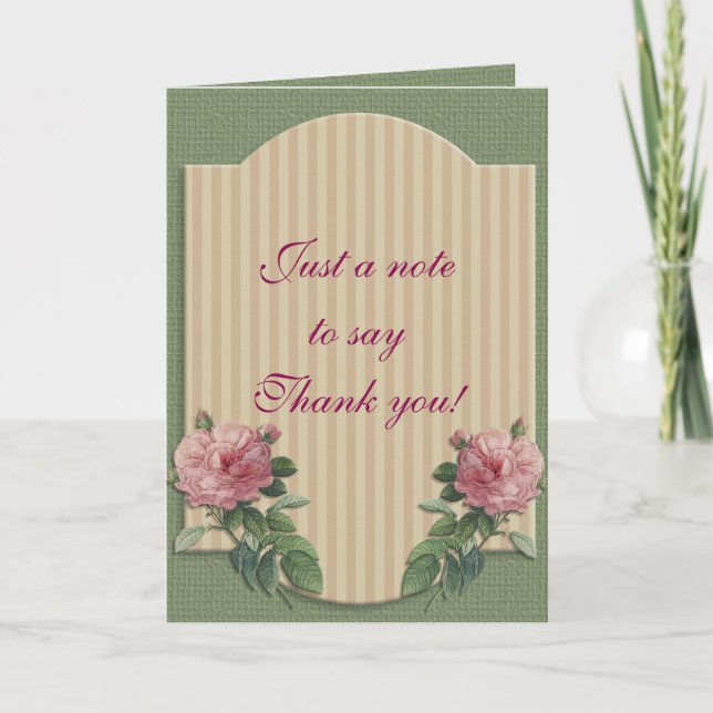 Shabby chick vintage roses "Thank You" card (Front)