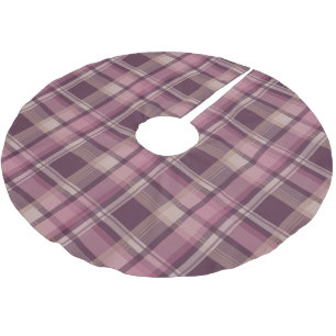 Shabby Chlc Deep Pink Plaid Christmas Tree Base Brushed Polyester Tree Skirt