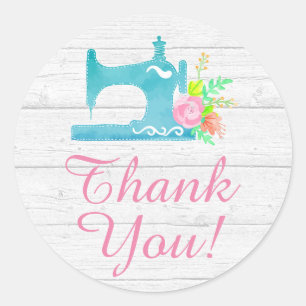 Shabby Cottage Chic Sewing Rustic Wood Thank You Classic Round Sticker