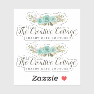 Shabby Cottage Turquoise Floral Rustic Wood Logo