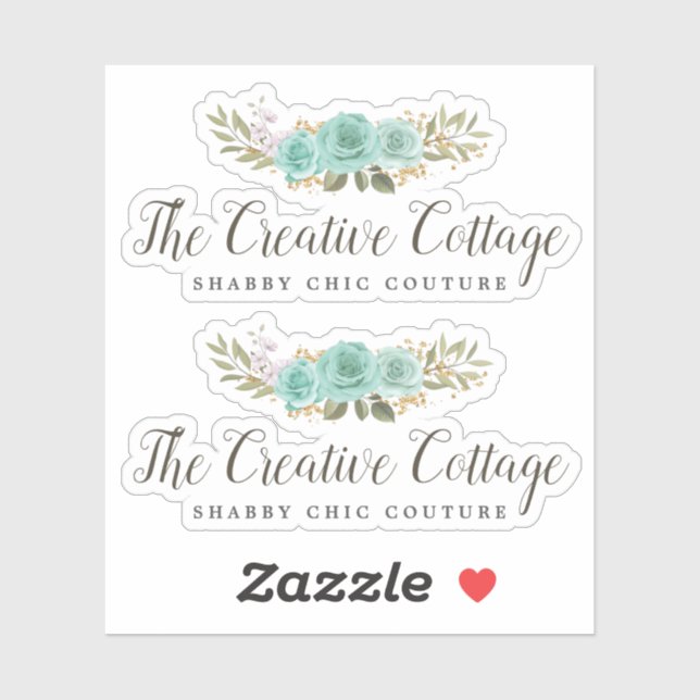 Shabby Cottage Turquoise Floral Rustic Wood Logo (Sheet)