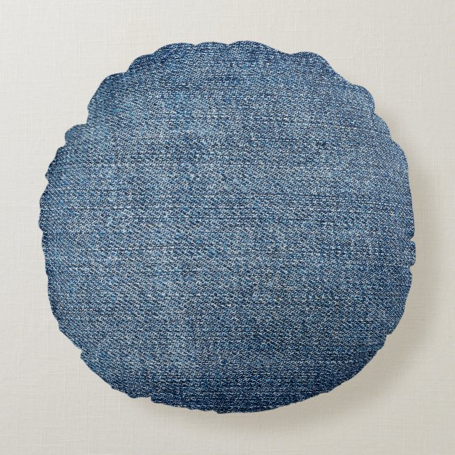 Shabby denim texture for background. Blue jeans Round Cushion (Front)