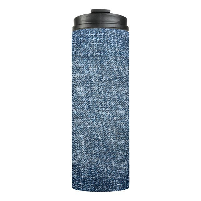 Shabby denim texture for background. Blue jeans Thermal Tumbler (Front)