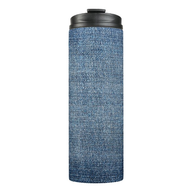 Shabby denim texture for background. Blue jeans Thermal Tumbler (Front)