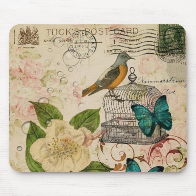 shabby elegance botanical bird french provincial mouse mat (Front)