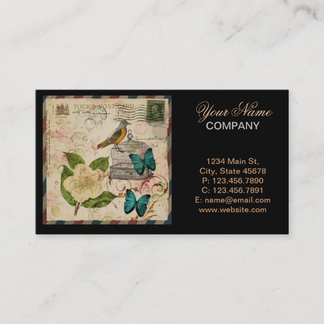 shabby elegance floral bird french botanical business card (Front)