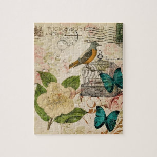 shabby elegance floral bird french botanical jigsaw puzzle