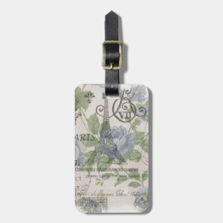 shabby elegance floral spring paris eiffel tower luggage tag