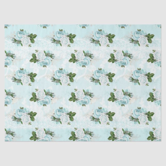 Shabby Floral Aqua Series Design 1 Tissue Paper (Front)