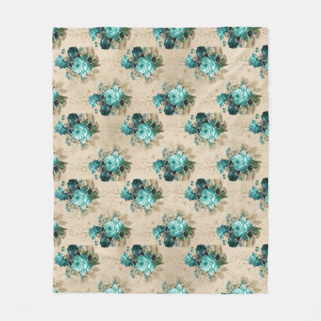 Shabby Floral Aqua Series Design 3 Fleece Blanket (Front)