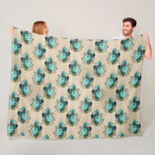 Shabby Floral Aqua Series Design 3 Fleece Blanket