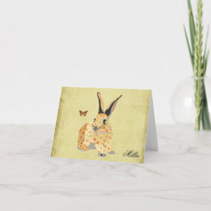 Shabby Floral Bunny  Personalised Notecard