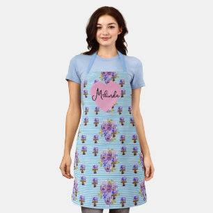 Shabby Floral Pastel Blue Christmas Girls Name Apron