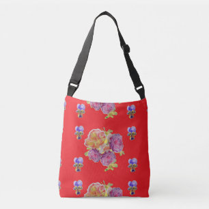 Shabby floral Red Rose roses Crossbody Bag Pattern