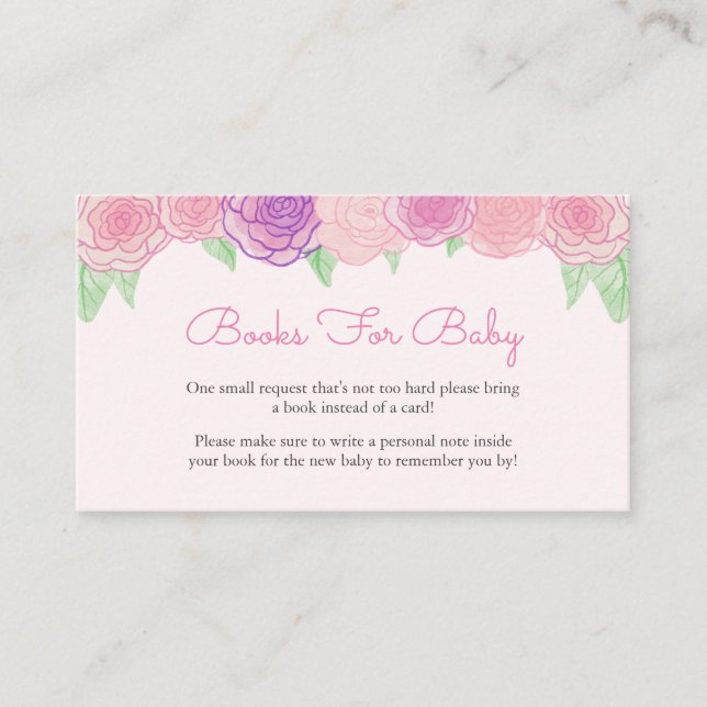 Shabby Floral Rose Baby Shower Book Request Enclosure Card (Front)