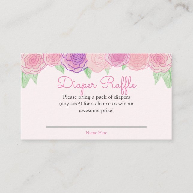 Shabby Floral Rose Baby Shower Diaper Raffle Enclosure Card (Front)
