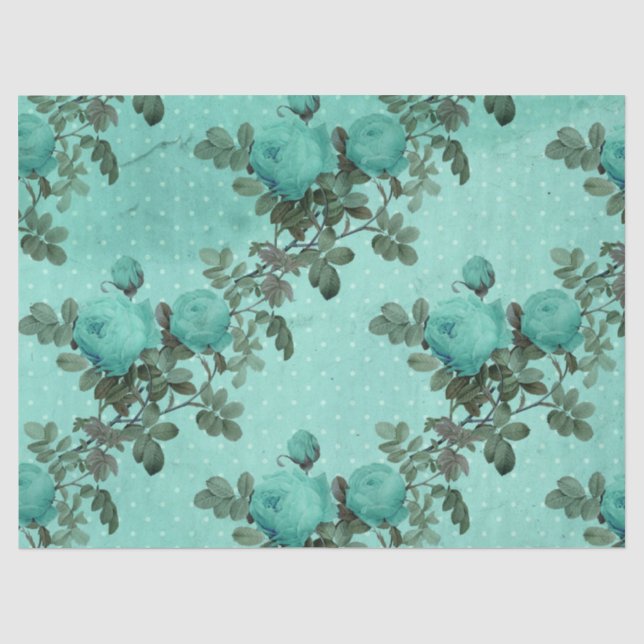 Shabby Floral Turquoise Series Design 7 Tissue Paper (Front)