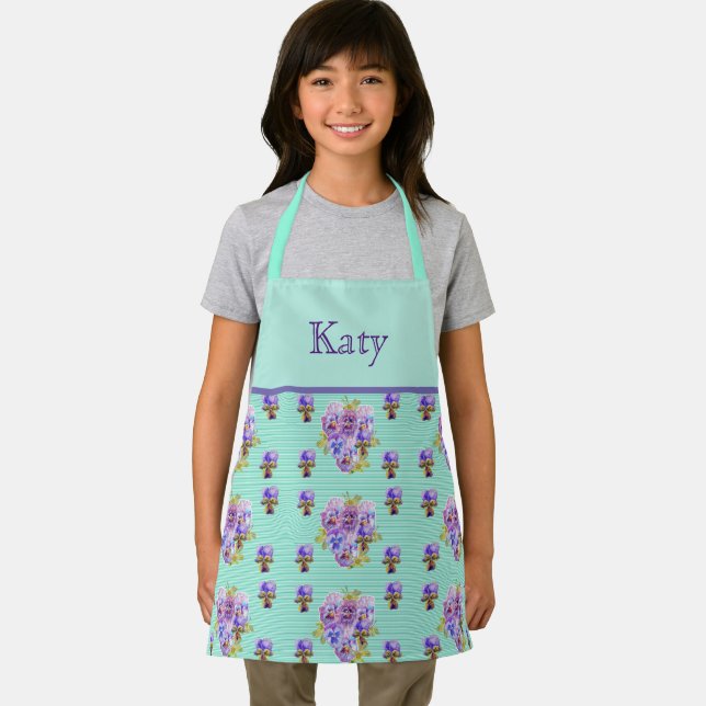 Shabby Flower Aqua Stripe art floral Kids Apron (Insitu)