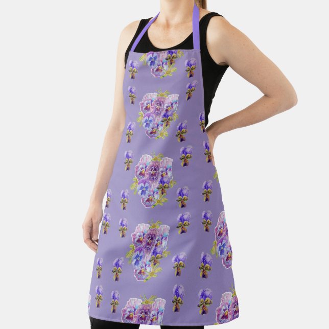 Shabby Flower Purple Pansy floral Kitchen Apron (Insitu)