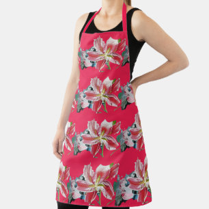 Shabby Flower Red Lily floral Kitchen Apron