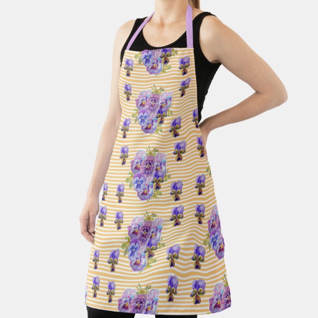 Shabby Flower Yellow Pansy floral Kitchen Apron (Insitu)