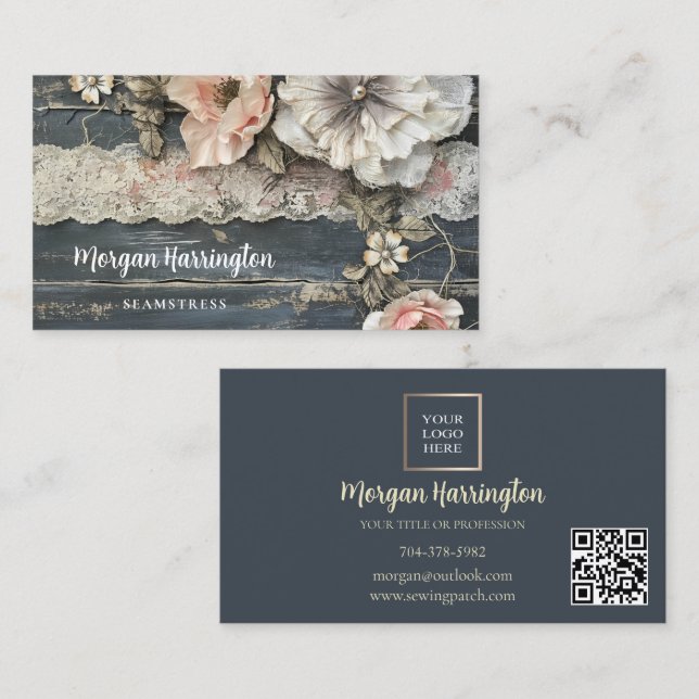 Shabby Flowers & Lace Business Card (Front/Back)