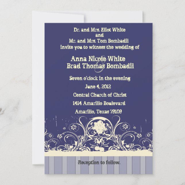 Shabby Lace Blue Wedding Invitation (Front)