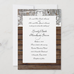 Shabby Lace Wood and Old Wood Wedding Invitation