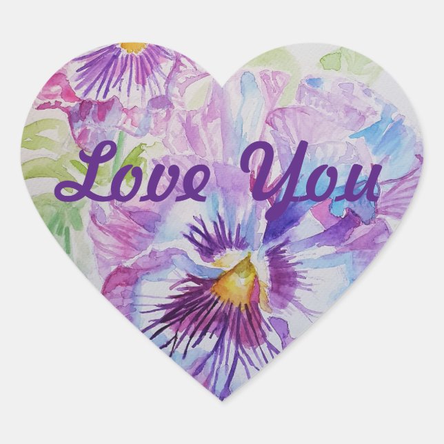 Shabby Lavender Purple flowers floral Love Heart S Heart Sticker (Front)